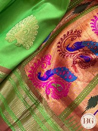 Paithani Dancing Peacock Upada Handloom - Lime Green saree color