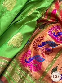 Paithani Dancing Peacock Upada Handloom - Lime Green saree color