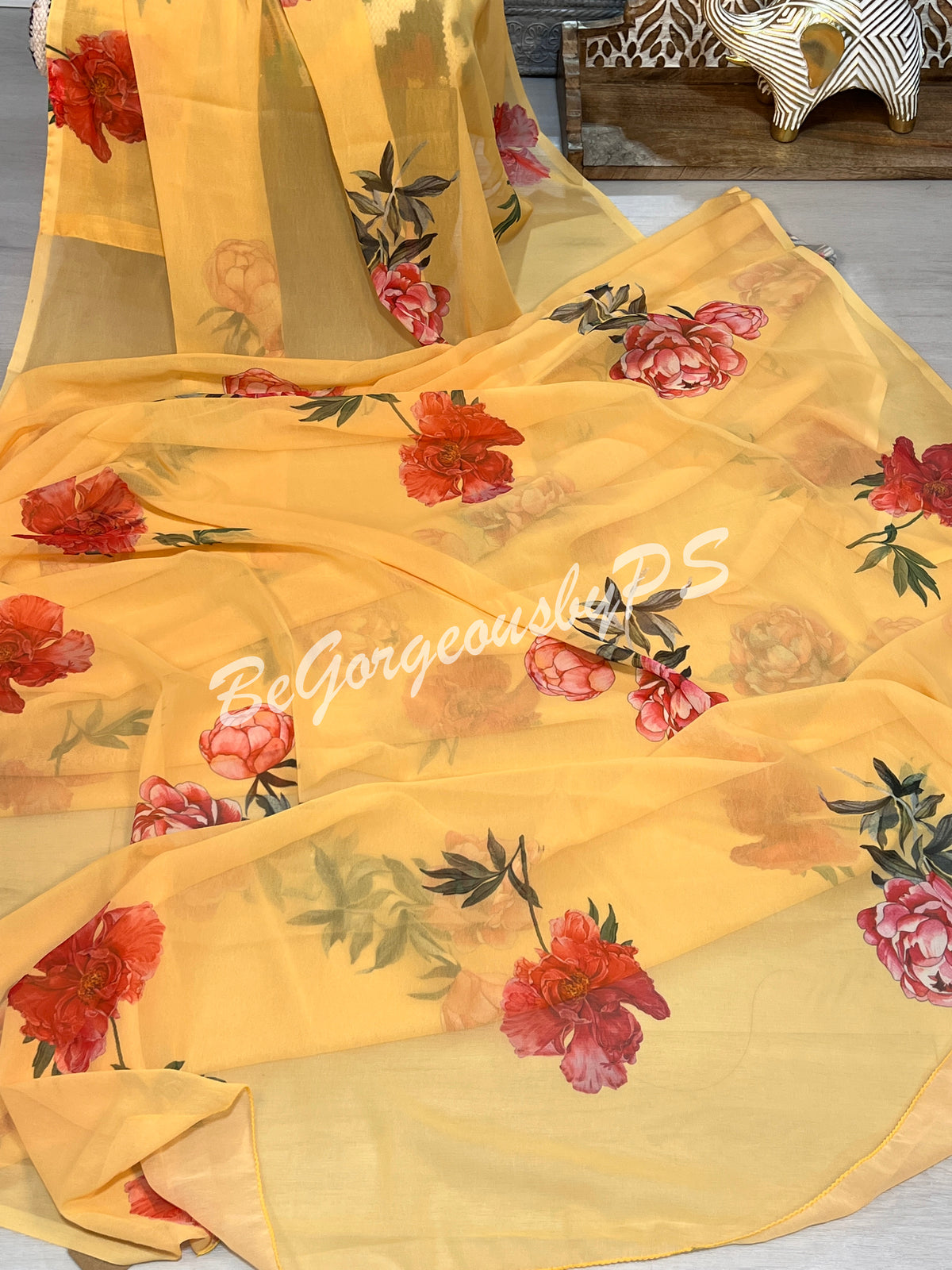 FLORAL PRINTED GEORGETTE YELLOW SA-FLO-GEO-YE149