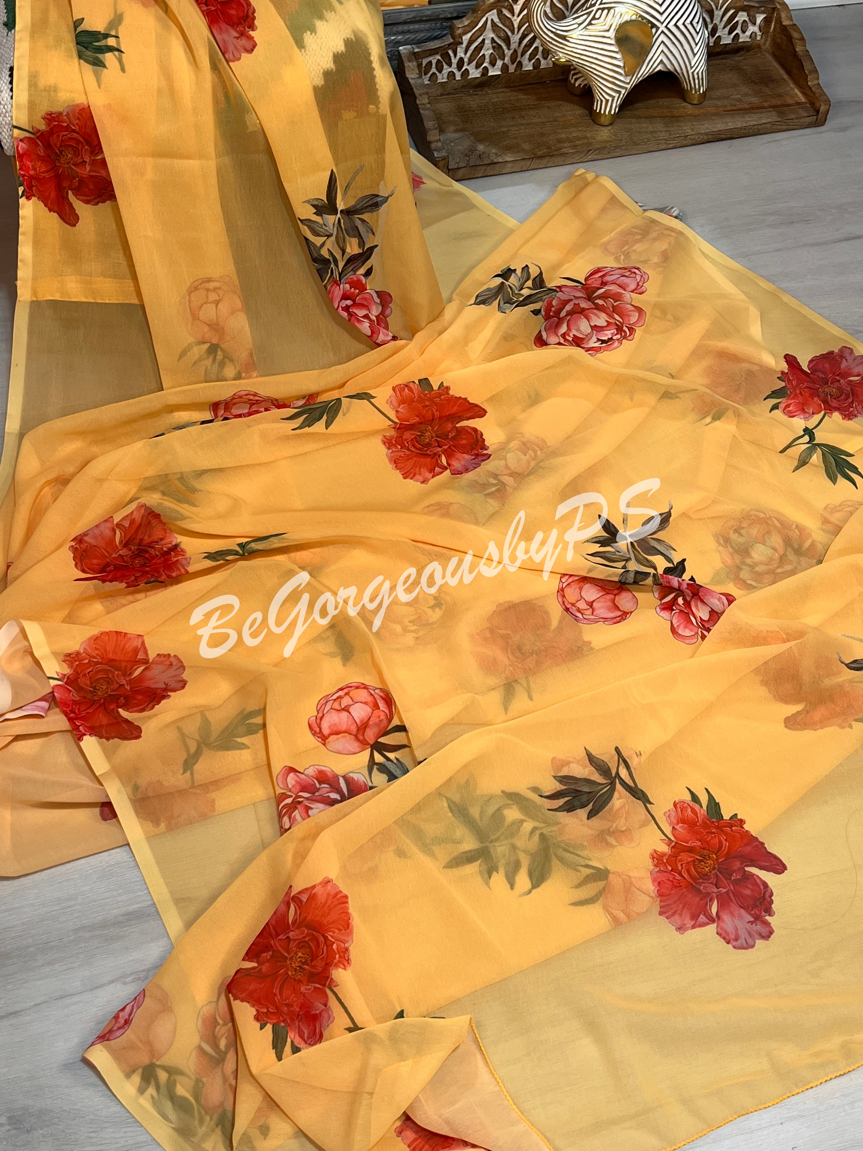 FLORAL PRINTED GEORGETTE YELLOW SA-FLO-GEO-YE149