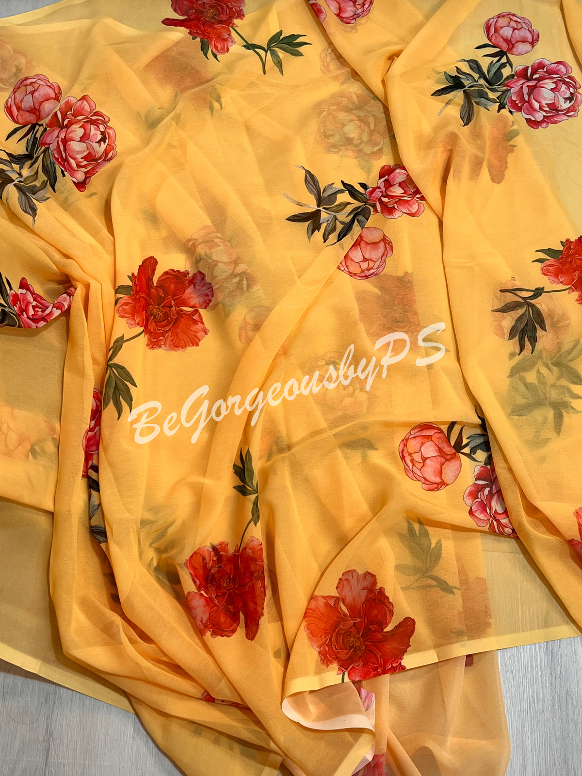 FLORAL PRINTED GEORGETTE YELLOW SA-FLO-GEO-YE149