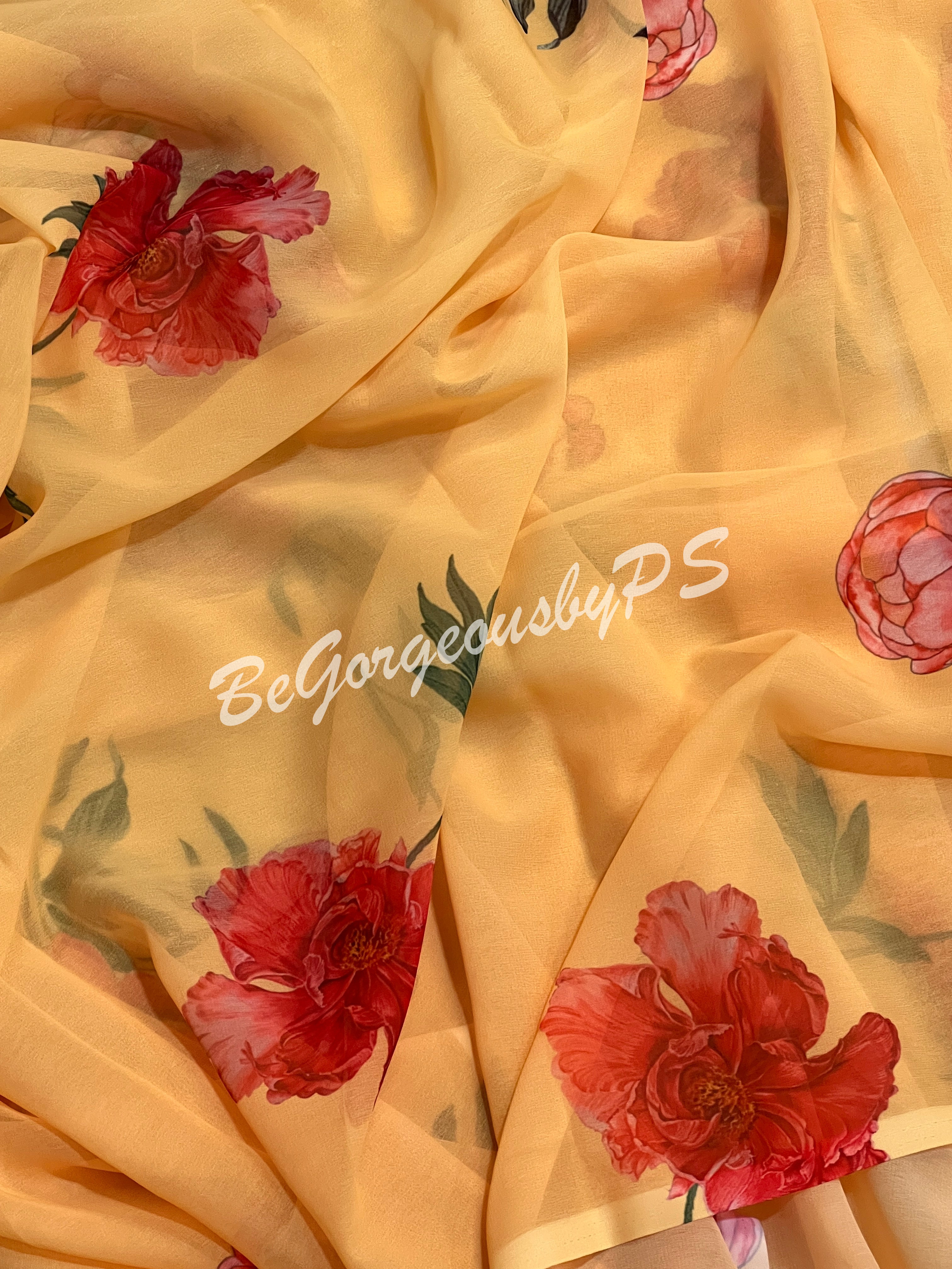 FLORAL PRINTED GEORGETTE YELLOW SA-FLO-GEO-YE149