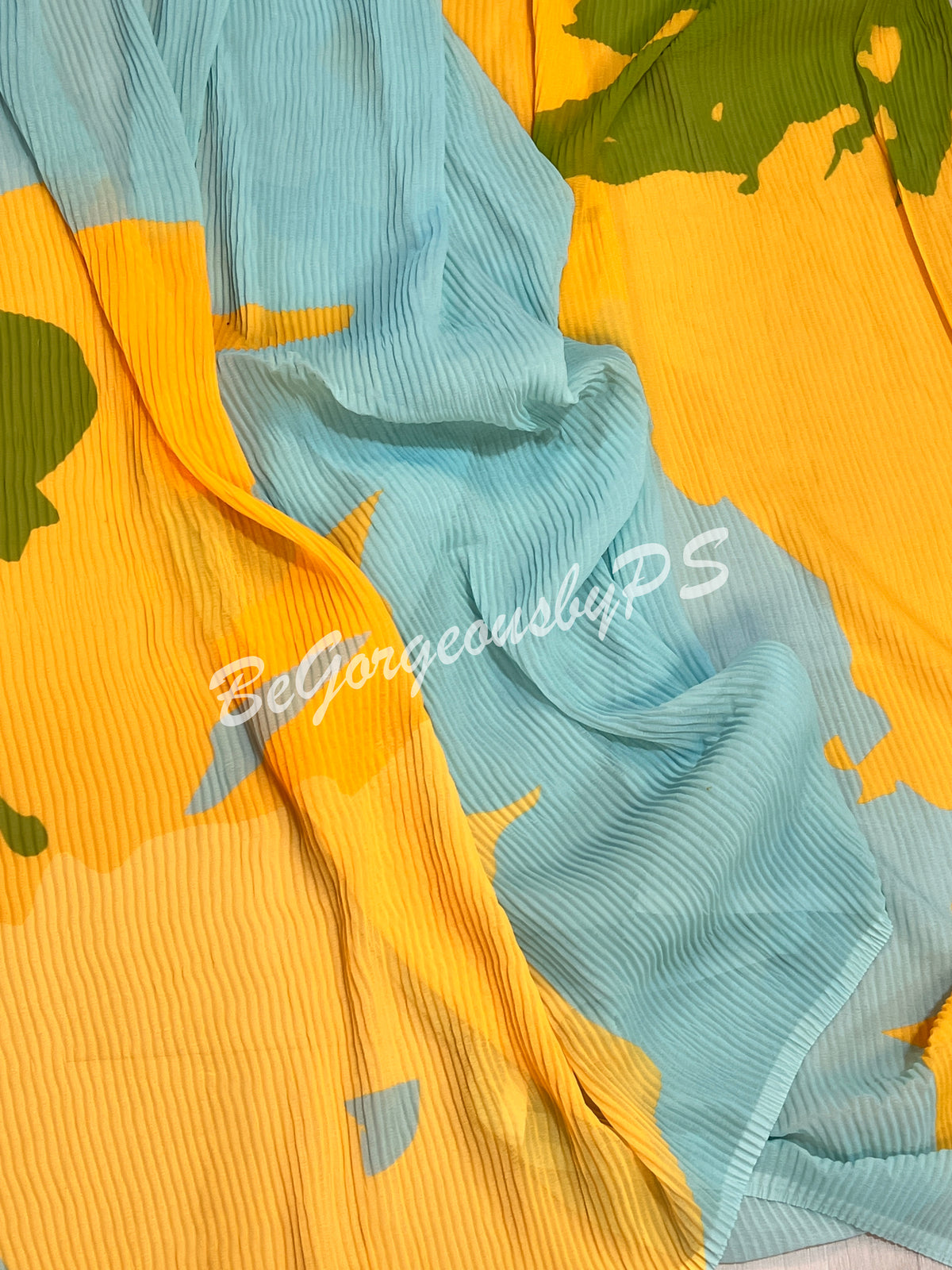 PLEATED SAREE GEORGETTE YELLOW SA-PLE-GEO-YE188