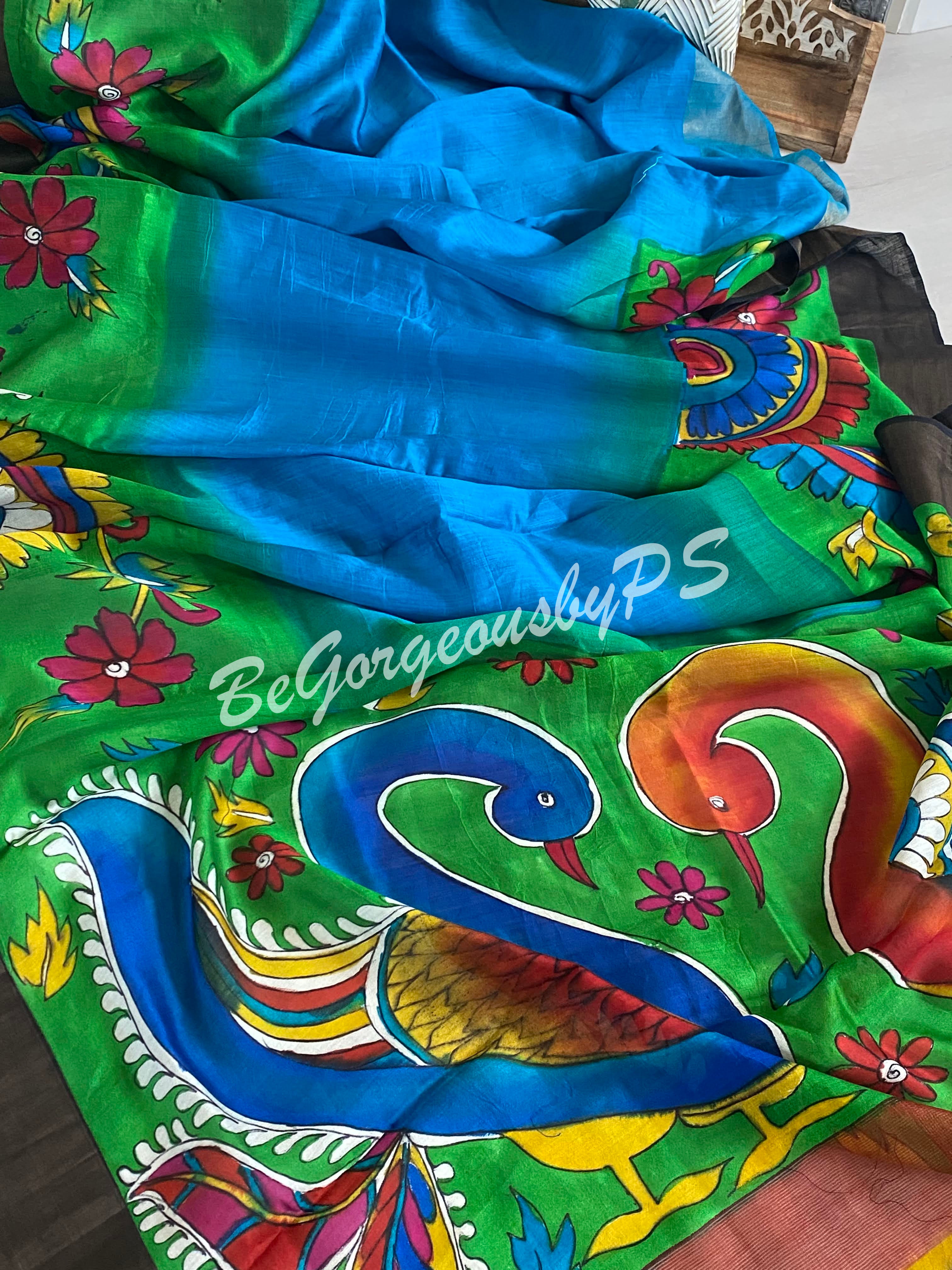 Tussar hand painted kalamkari saree