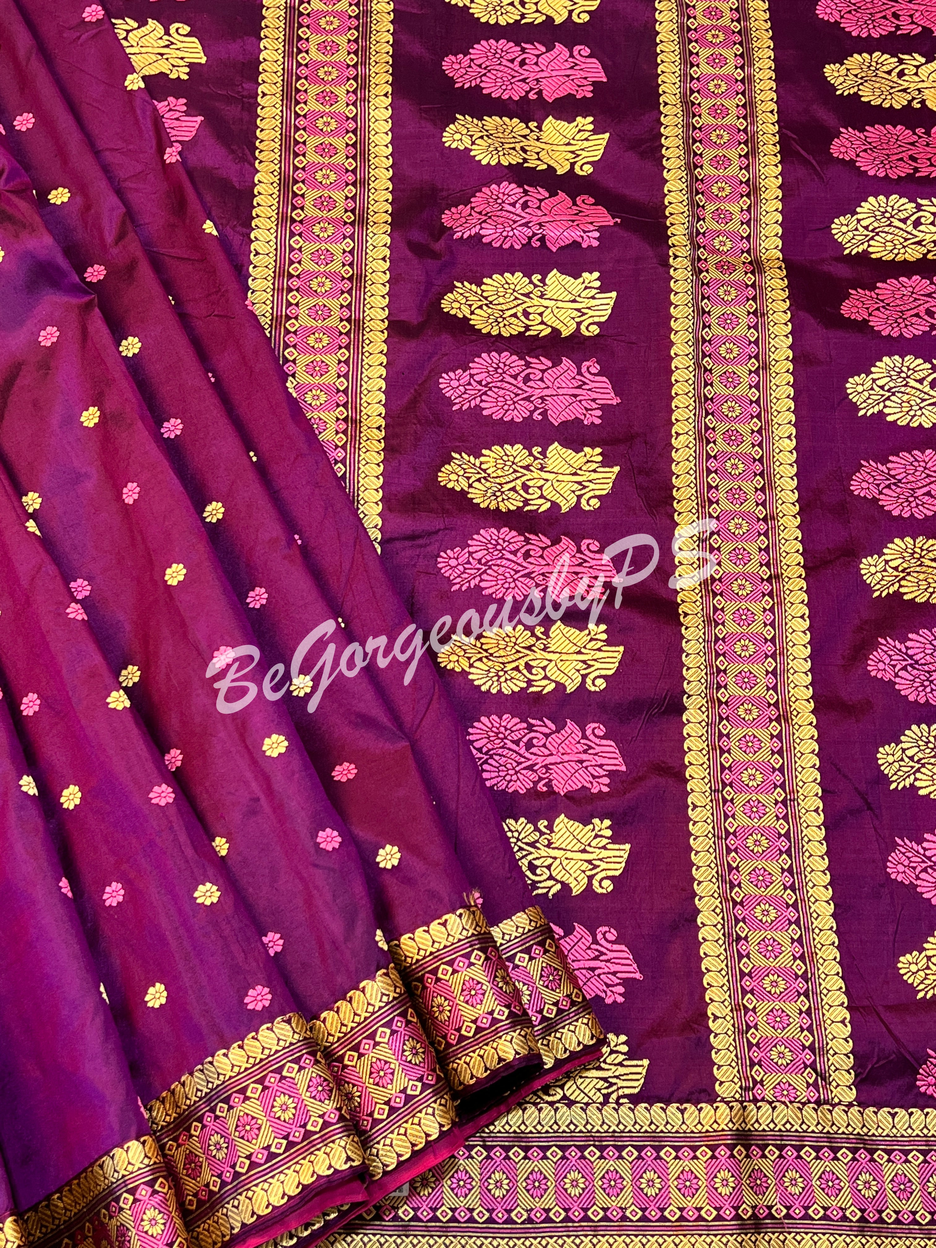 Buy Unnati Silks Dark Colral Pink Pure Handloom Assam Silk Saree with  Unstitched Blouse Unm74936 online