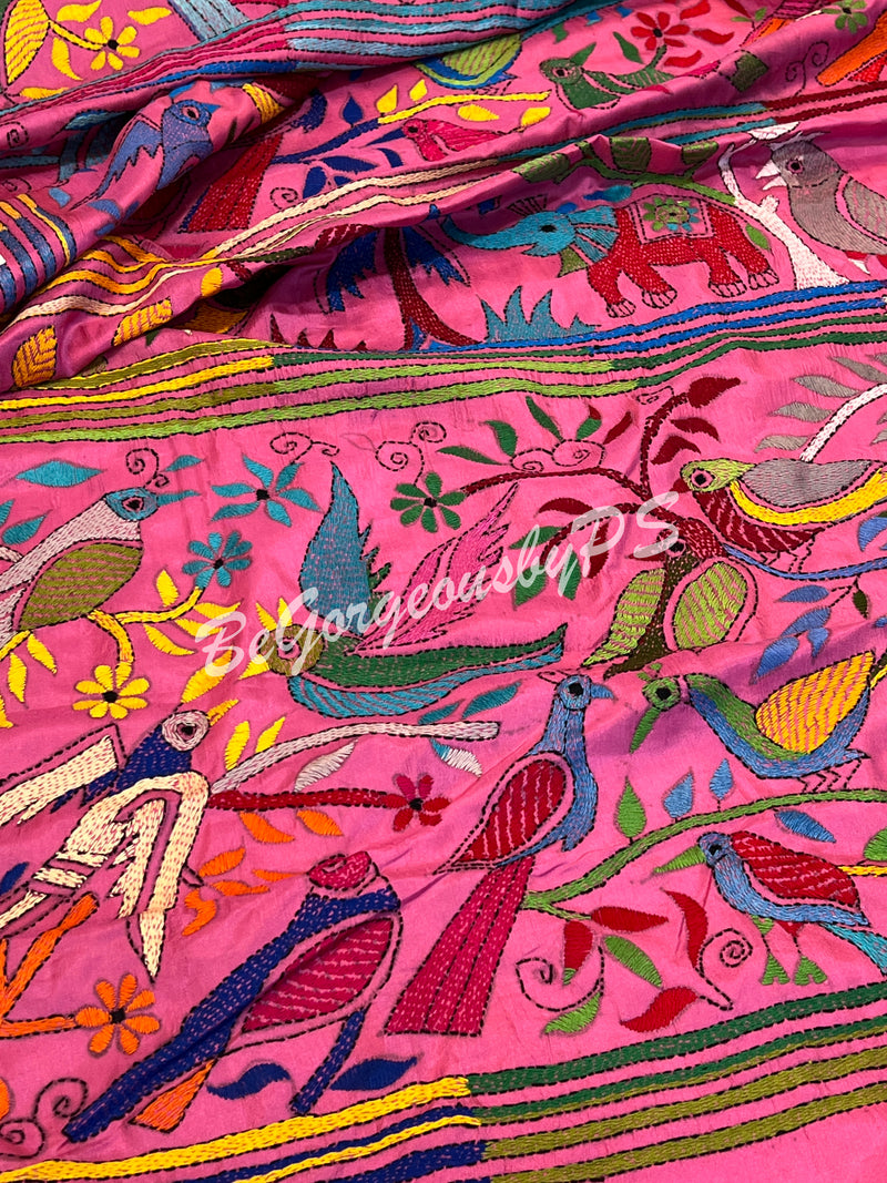 KANTHA BANGALORE SILK GATTHA PINK SAREE