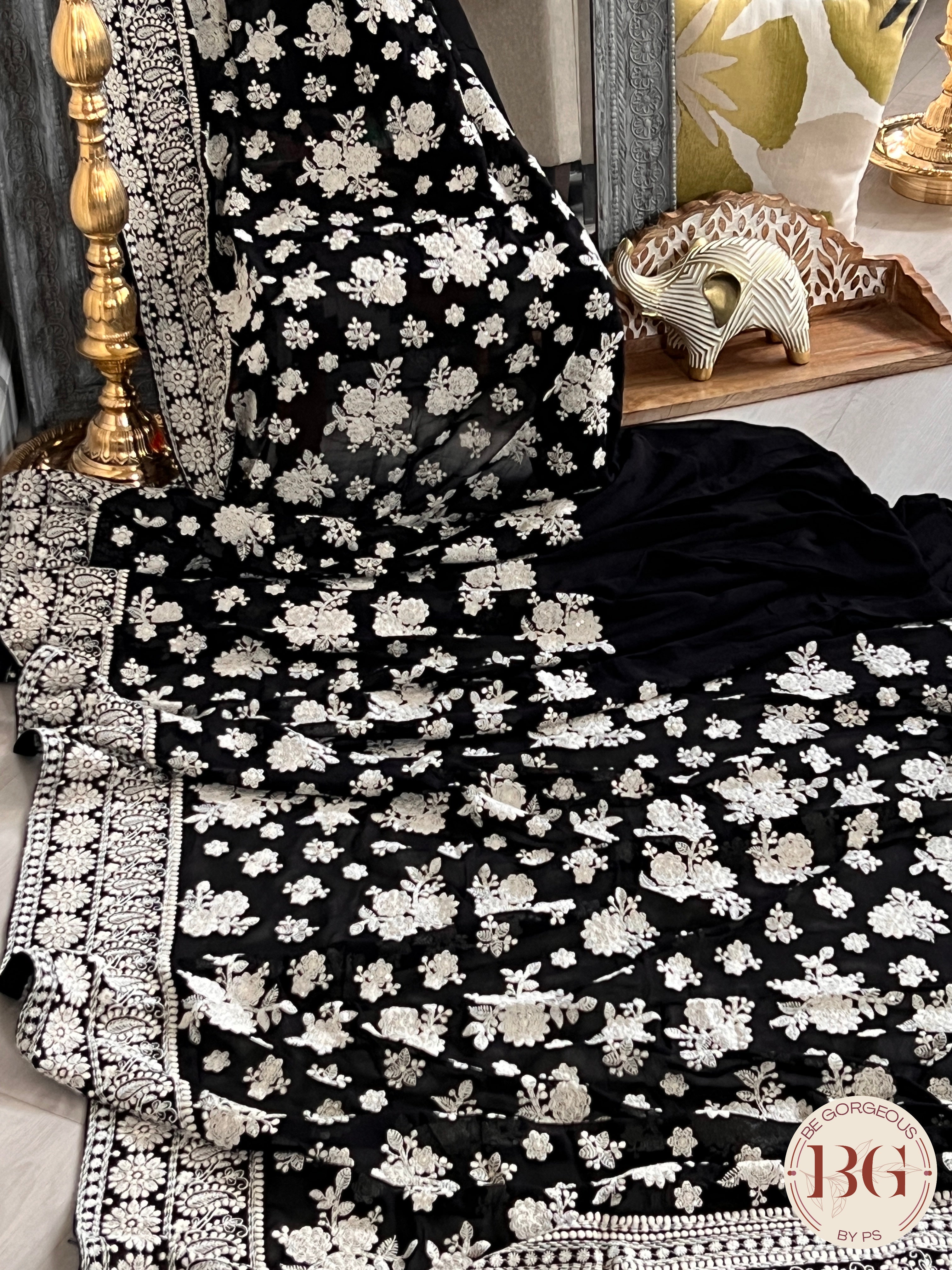 Chikankari with sequin Black floral