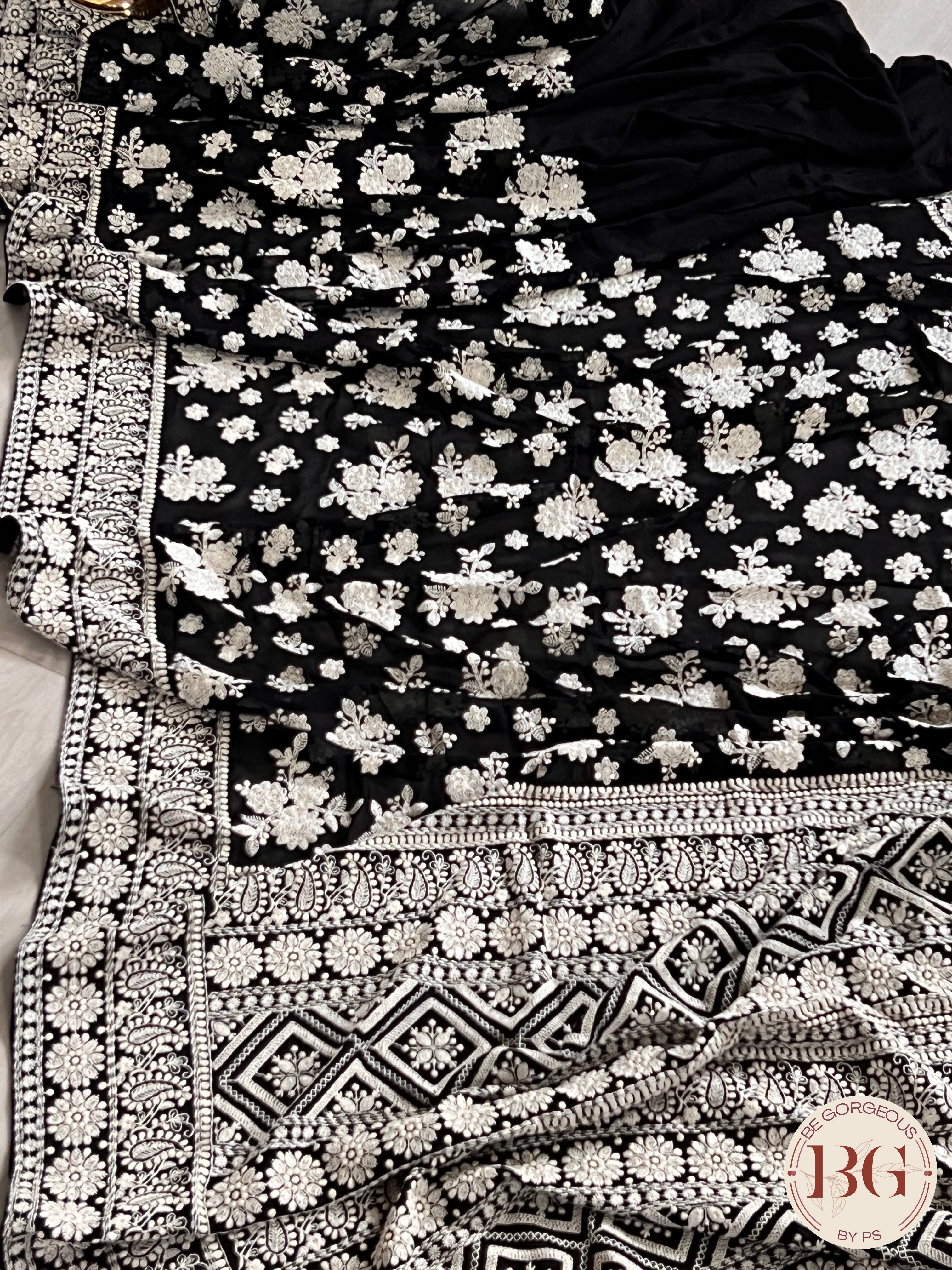 Chikankari with sequin Black floral