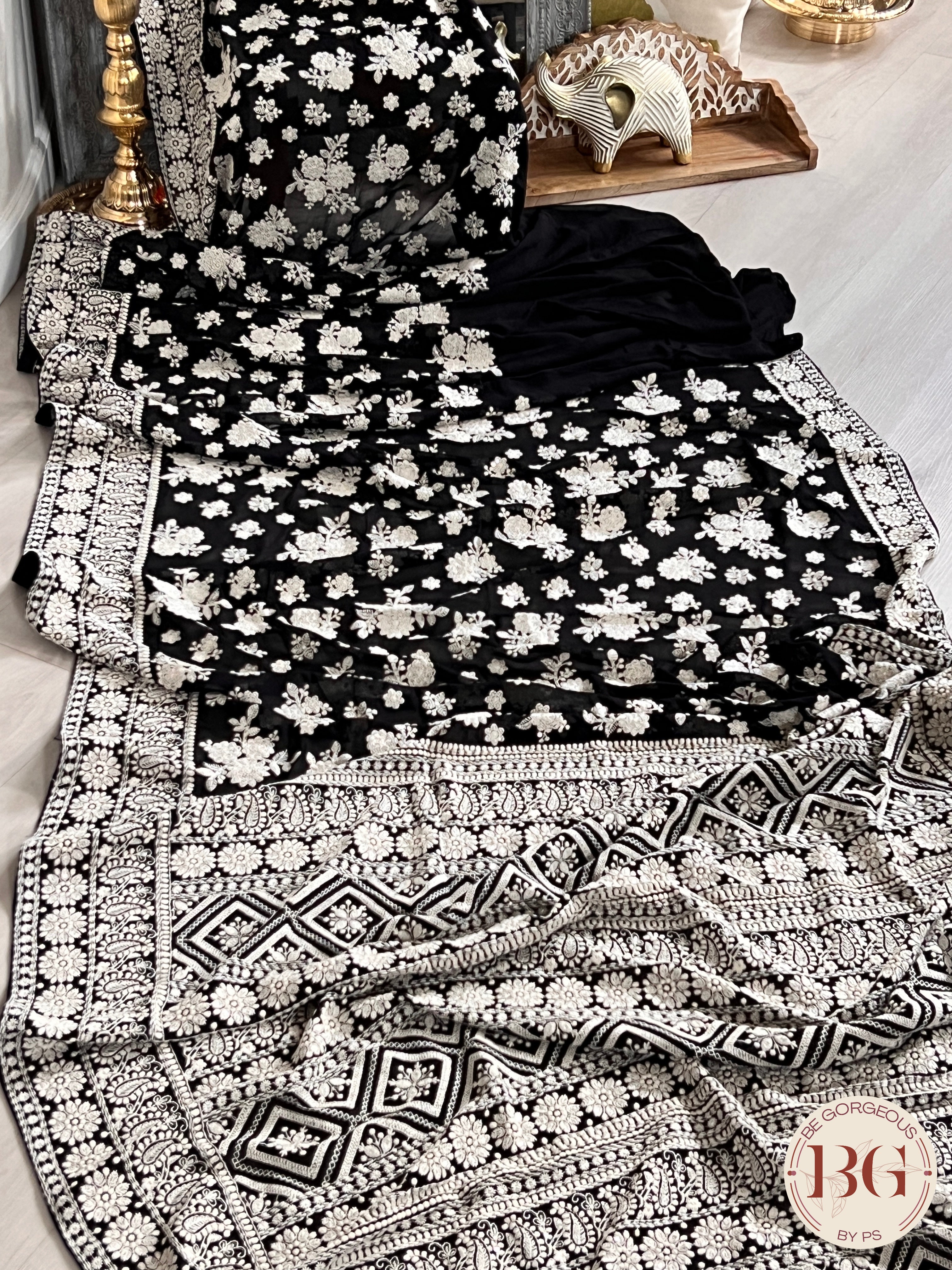 Chikankari with sequin Black floral