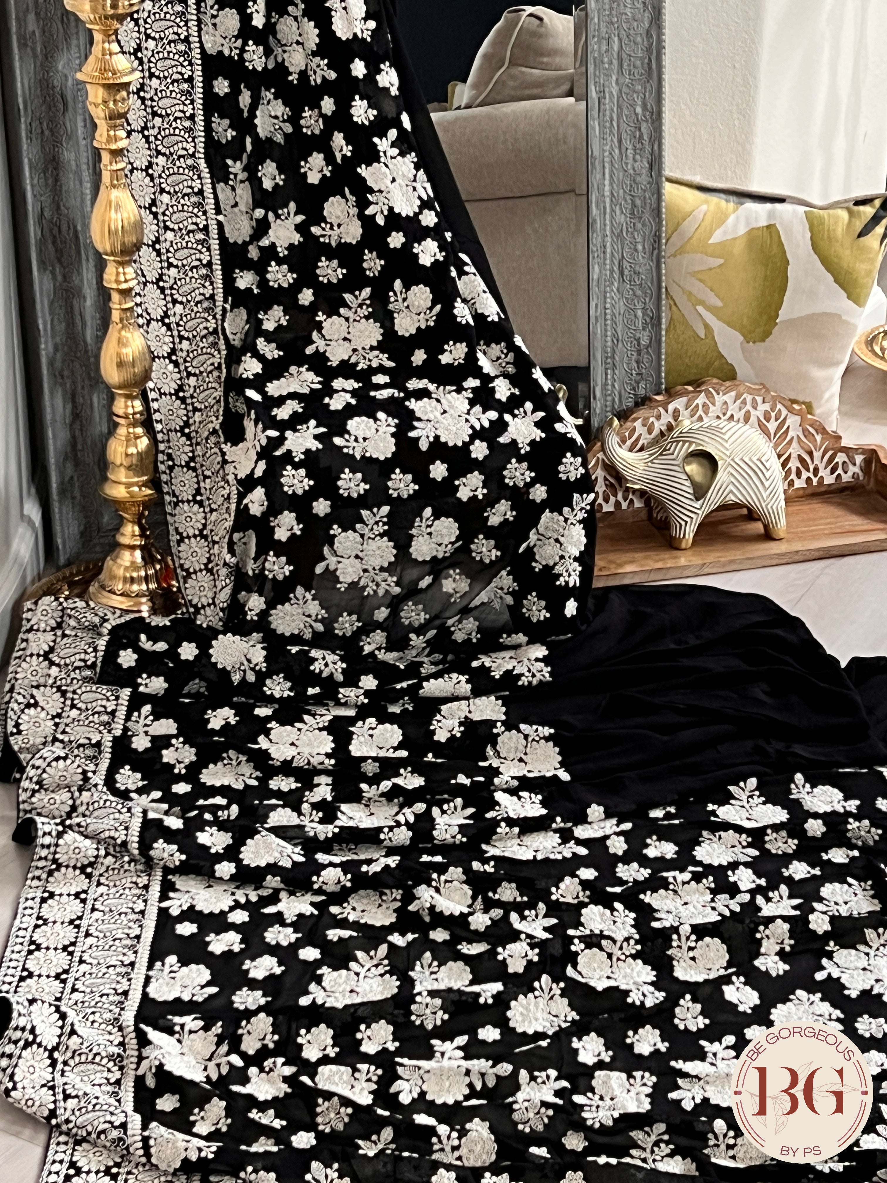 Chikankari with sequin Black floral