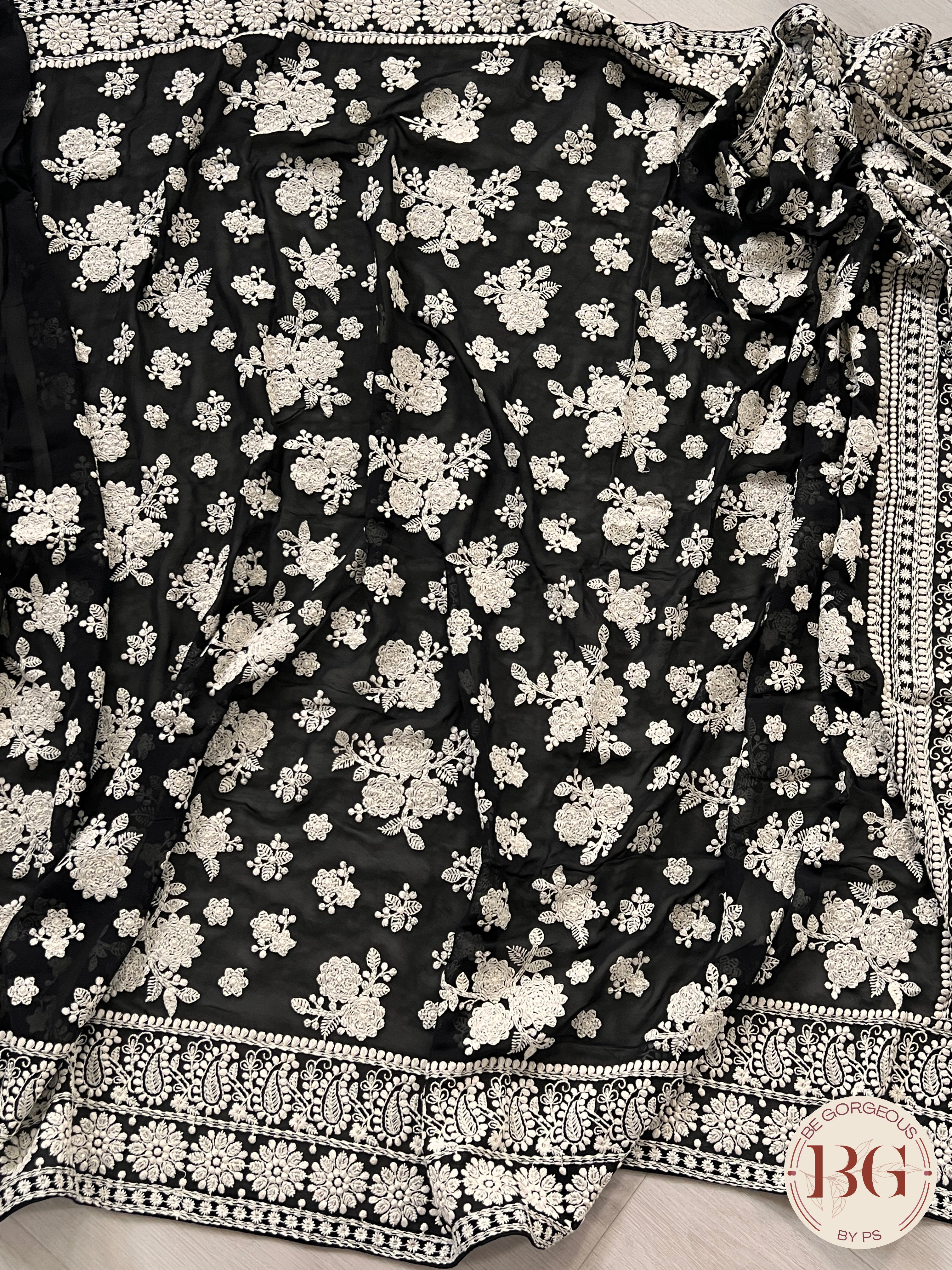 Chikankari with sequin Black floral