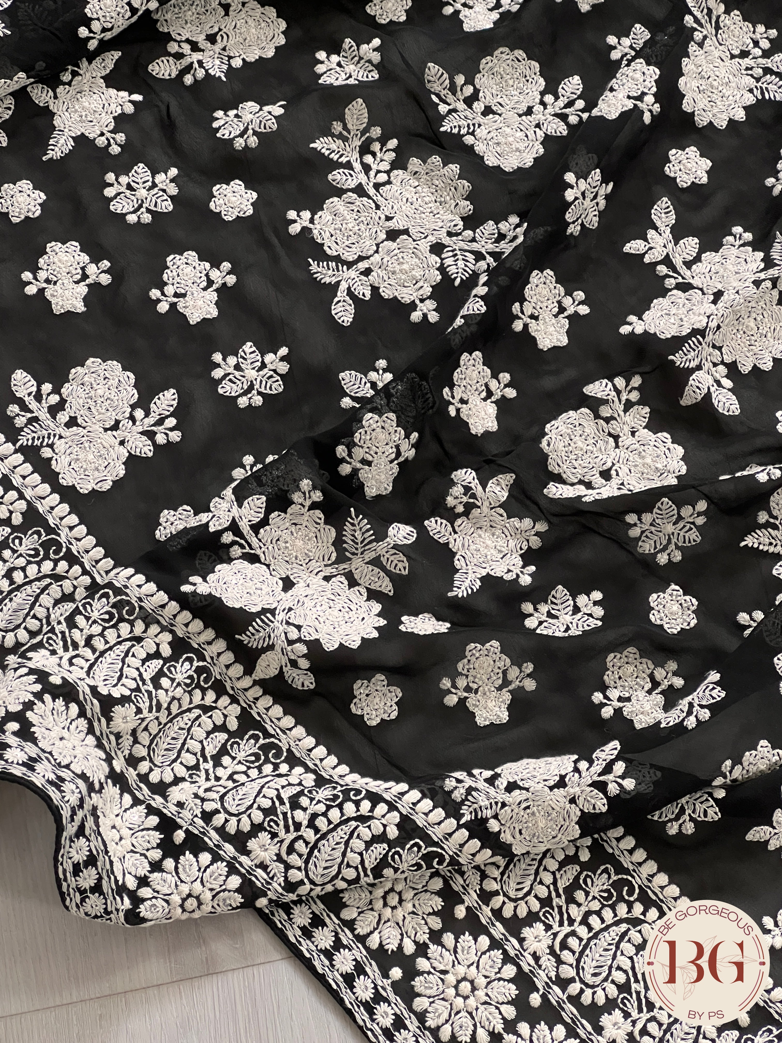 Chikankari with sequin Black floral