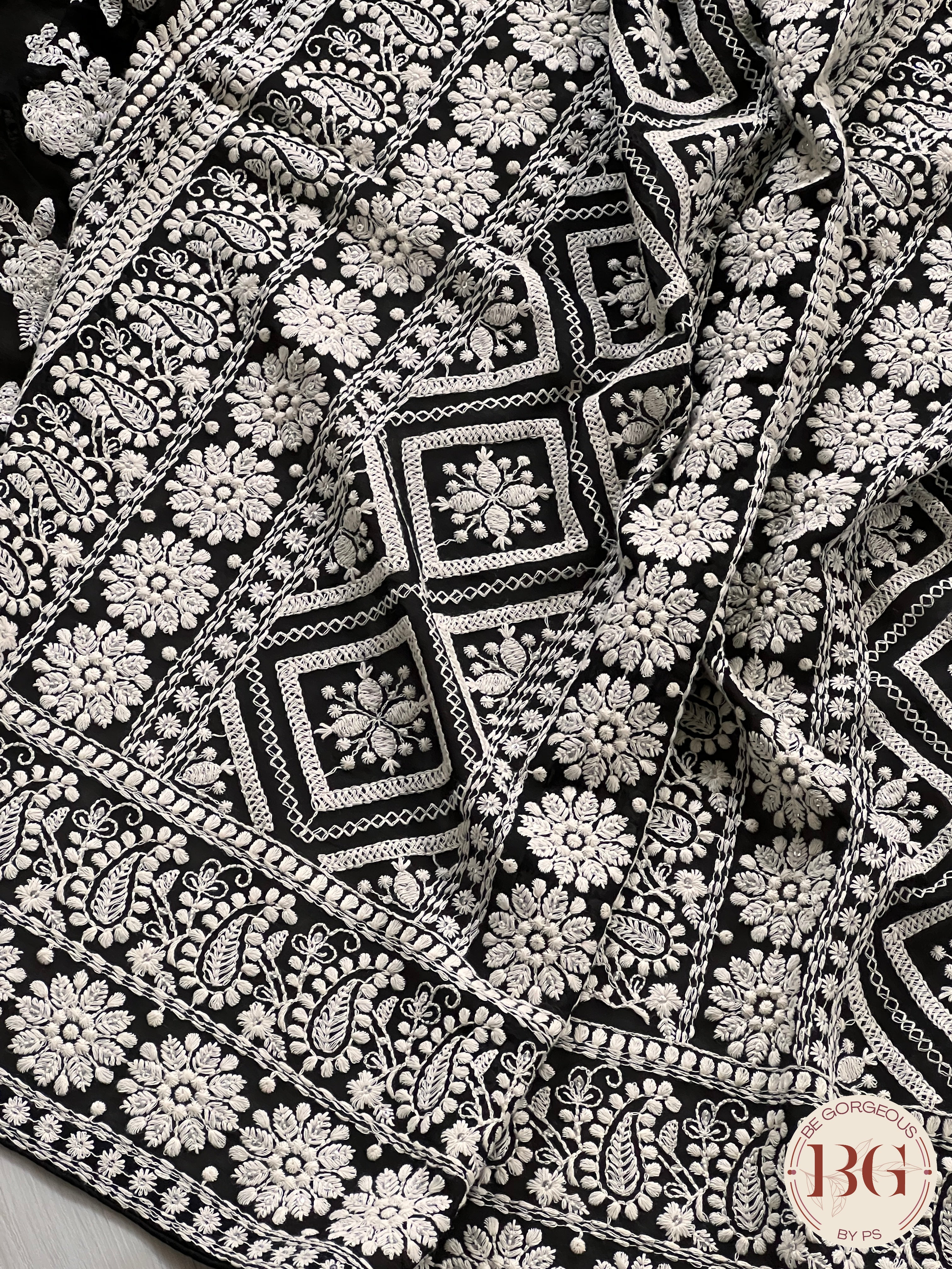 Chikankari with sequin Black floral