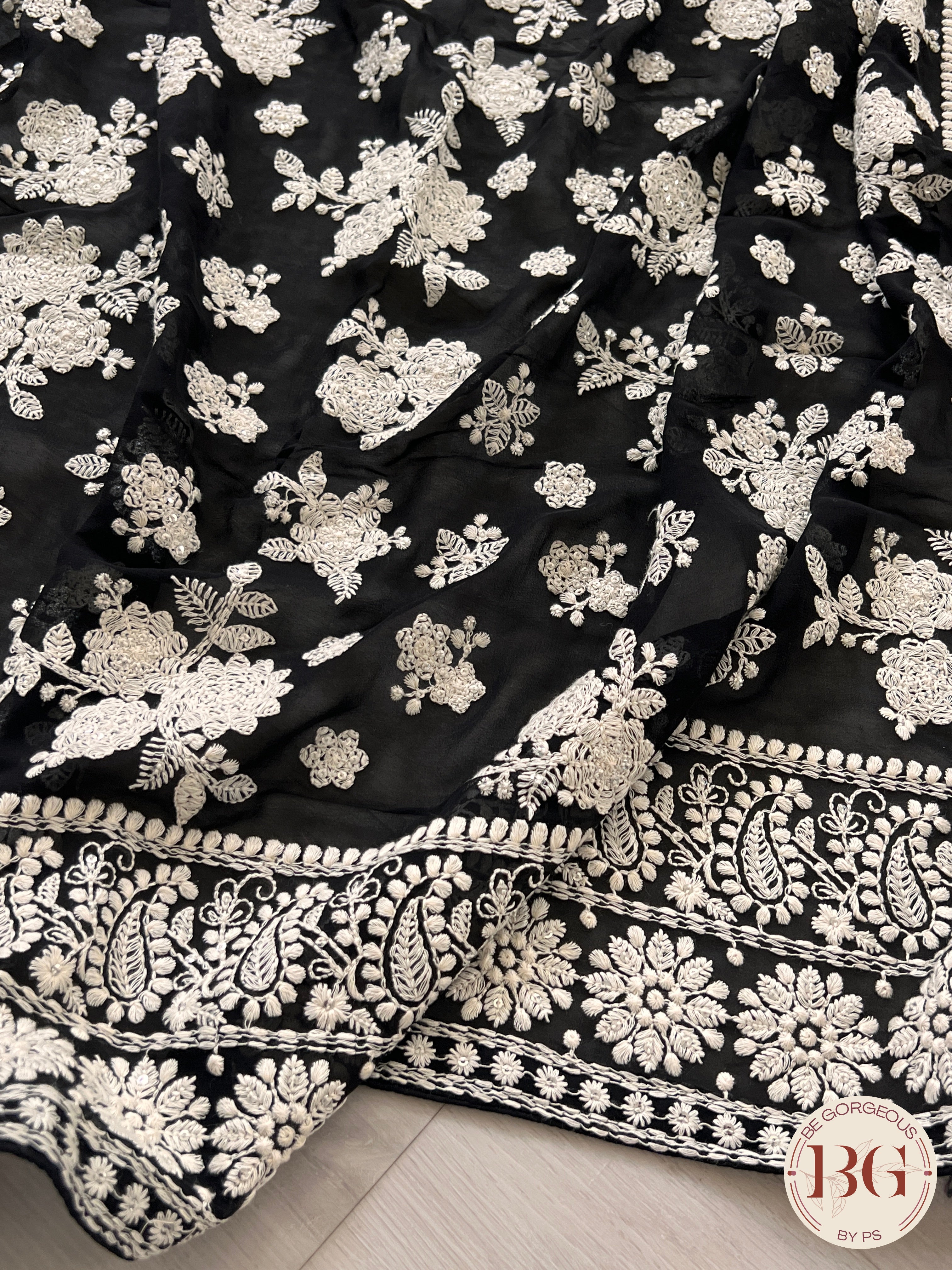 Chikankari with sequin Black floral