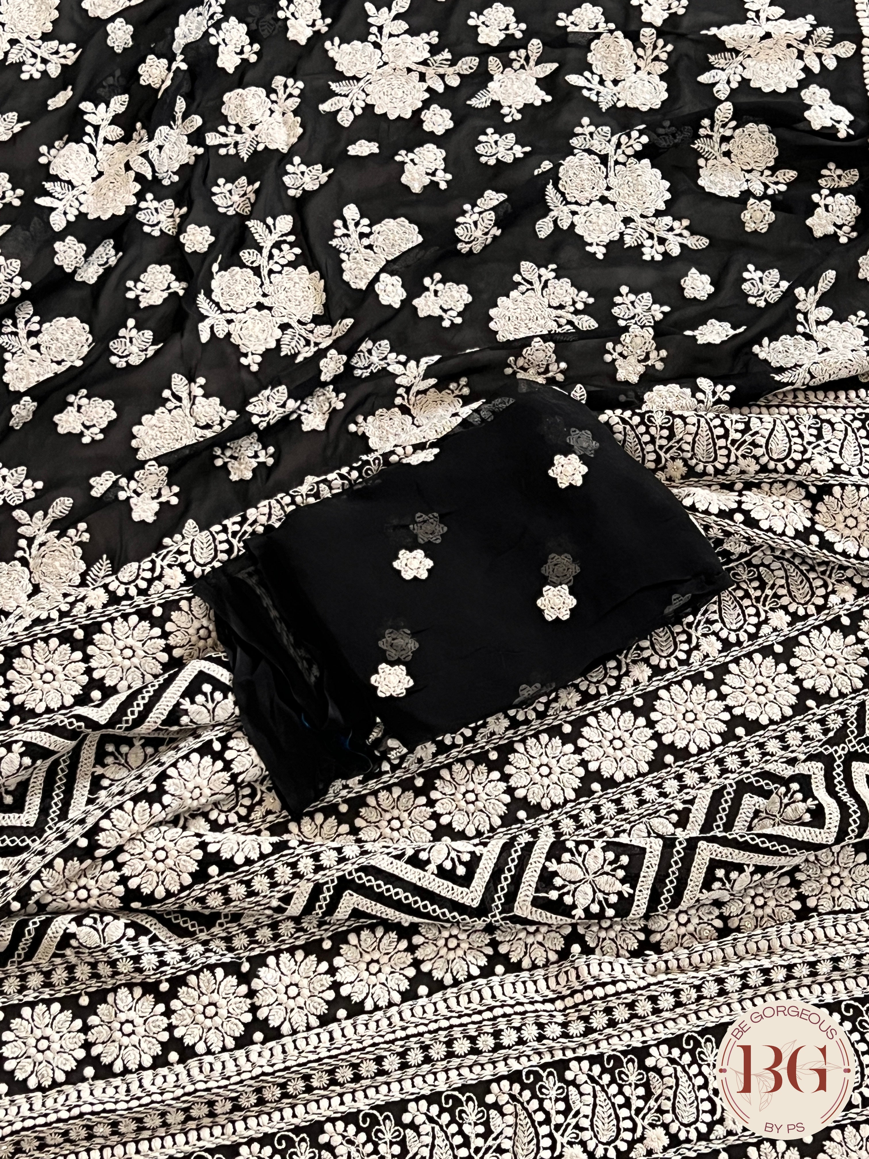 Chikankari with sequin Black floral