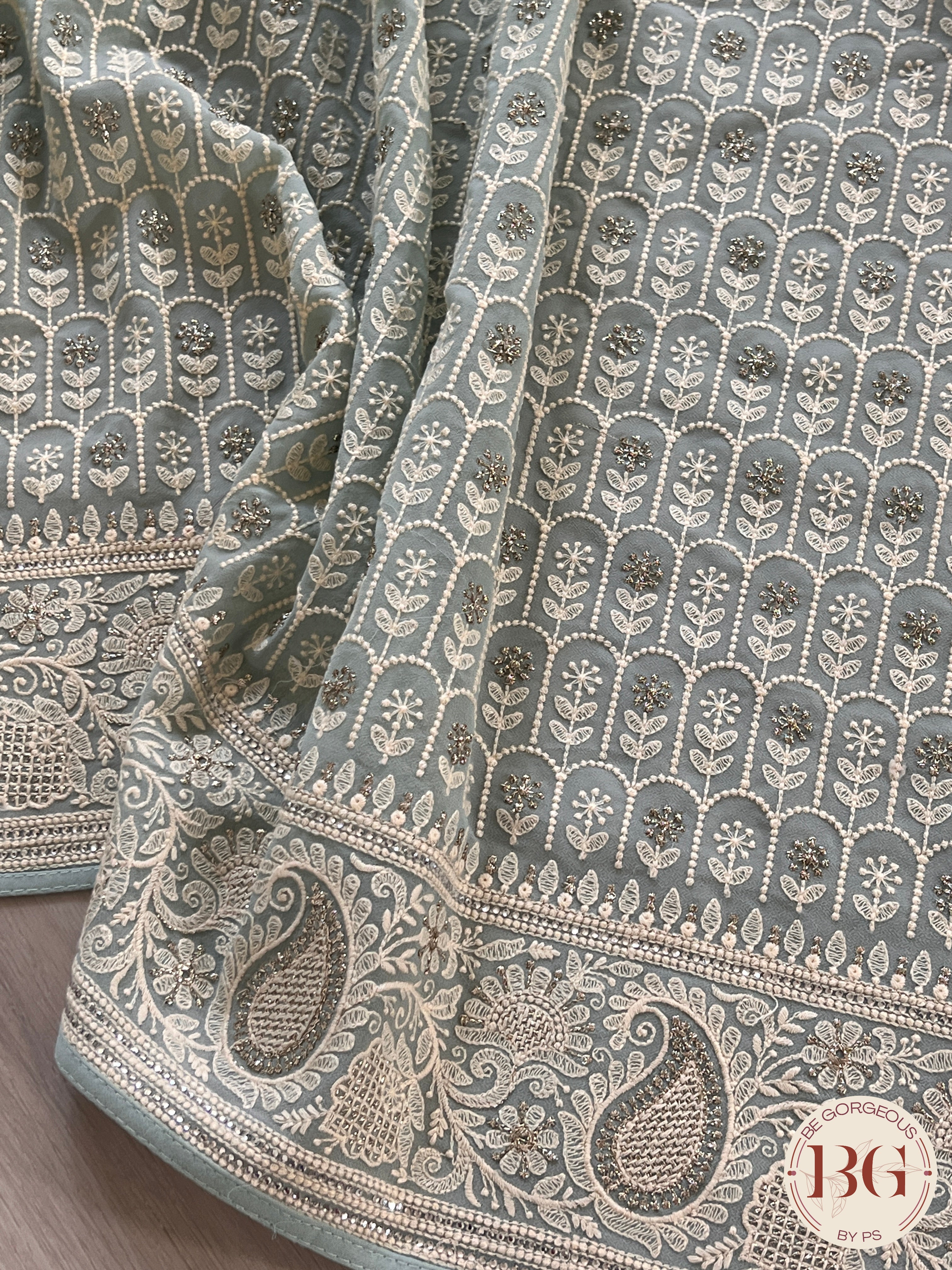 Chikankari with sequin designer aqua blue