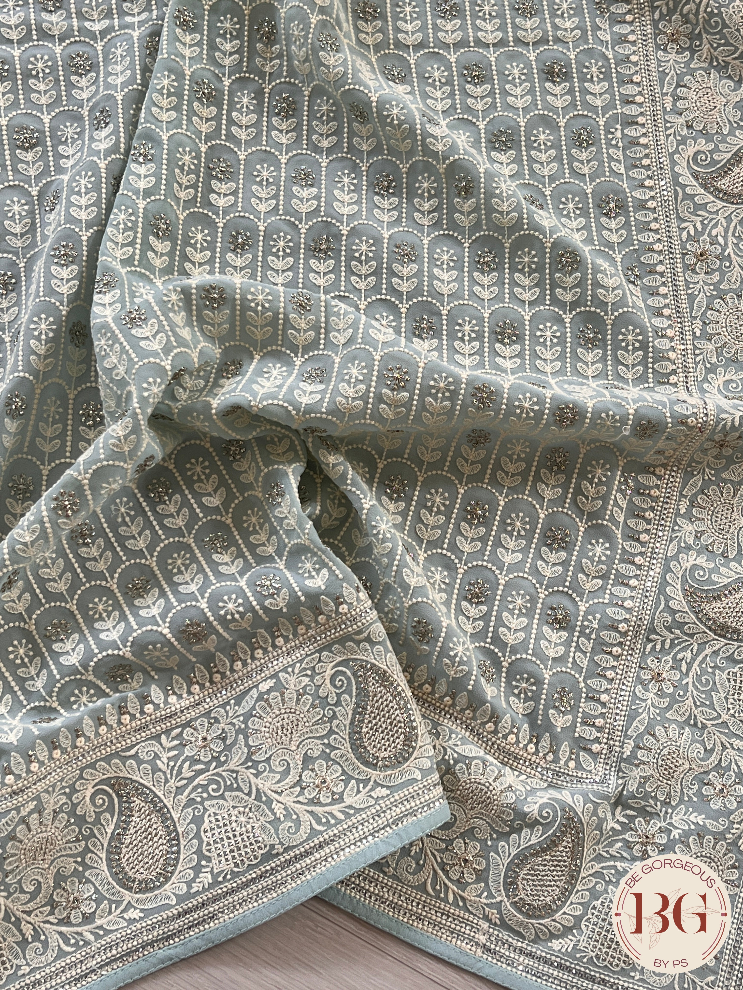 Chikankari with sequin designer aqua blue