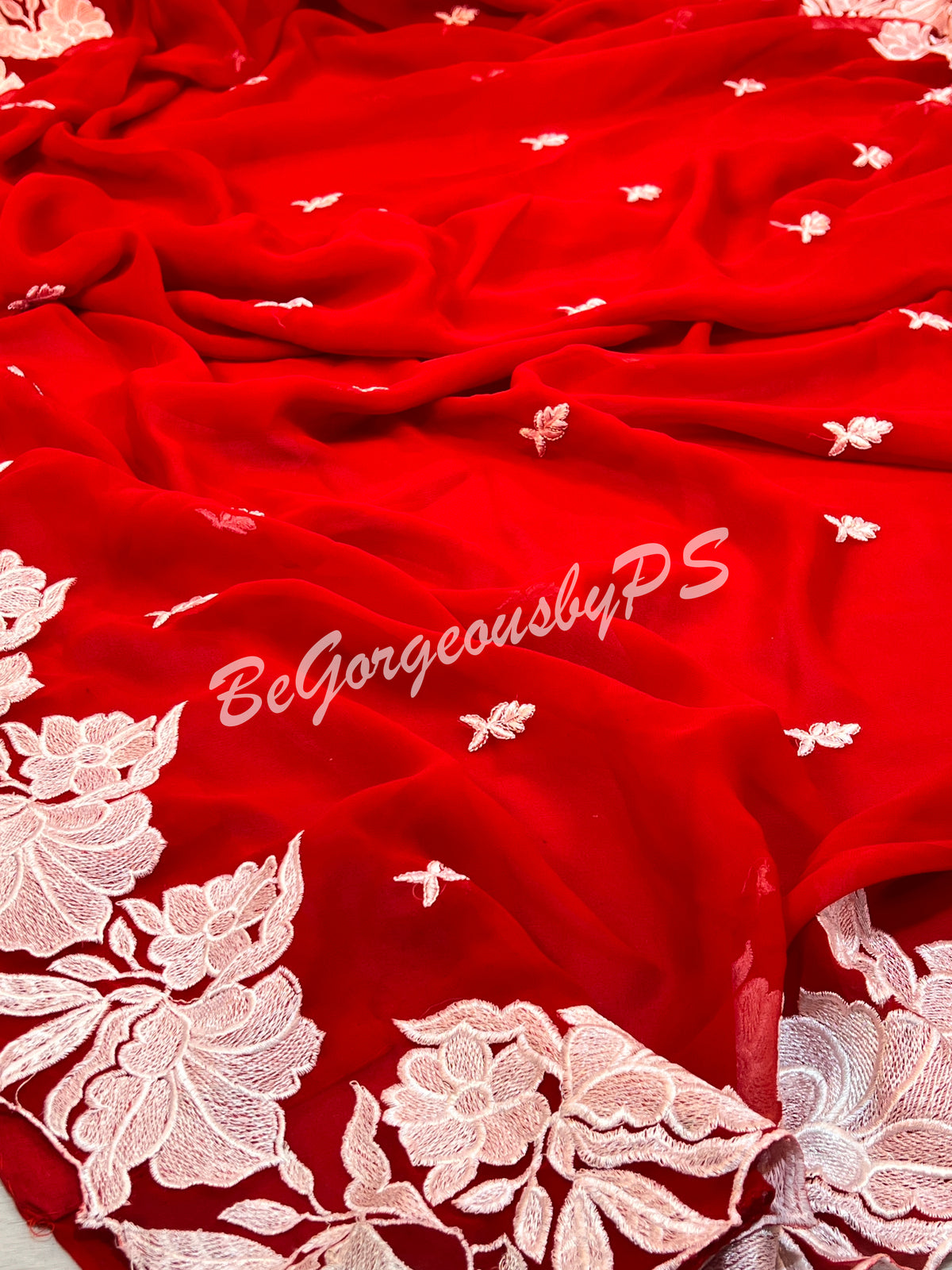 CUTWORK GEORGETTE RED & White