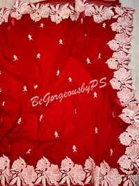 CUTWORK GEORGETTE RED & White