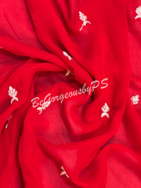 CUTWORK GEORGETTE RED & White