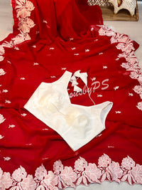 CUTWORK GEORGETTE RED & White