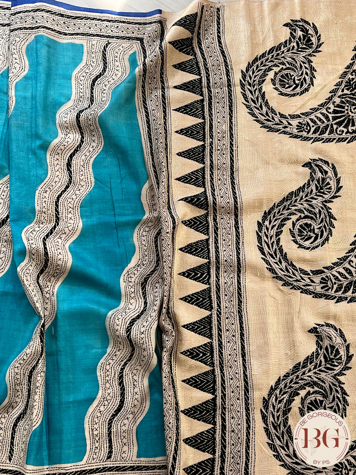 Kantha on tussar Blue