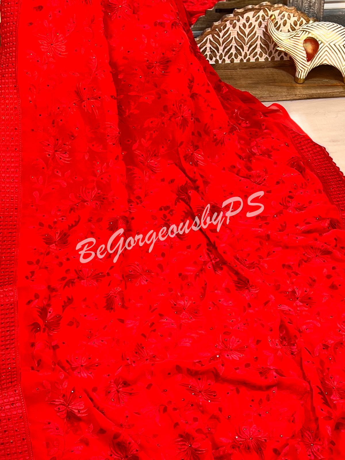 EMBROIDERY GEORGETTE RED