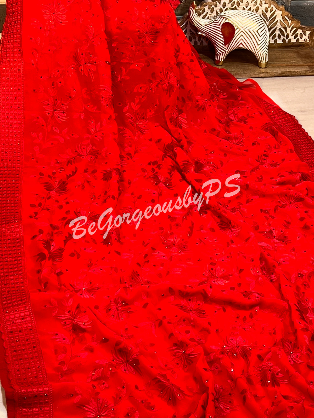 EMBROIDERY GEORGETTE RED