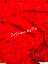 EMBROIDERY GEORGETTE RED