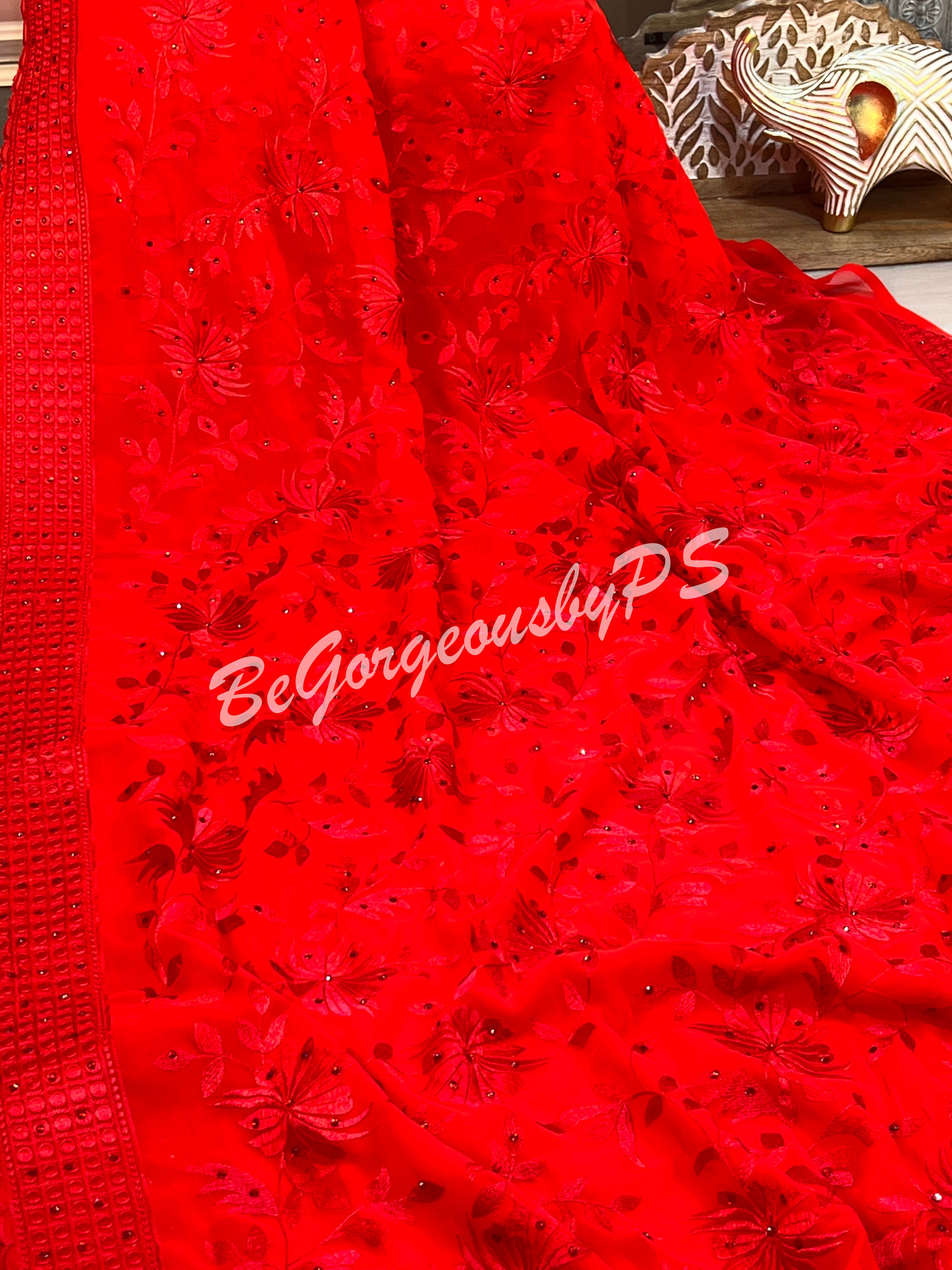 EMBROIDERY GEORGETTE RED