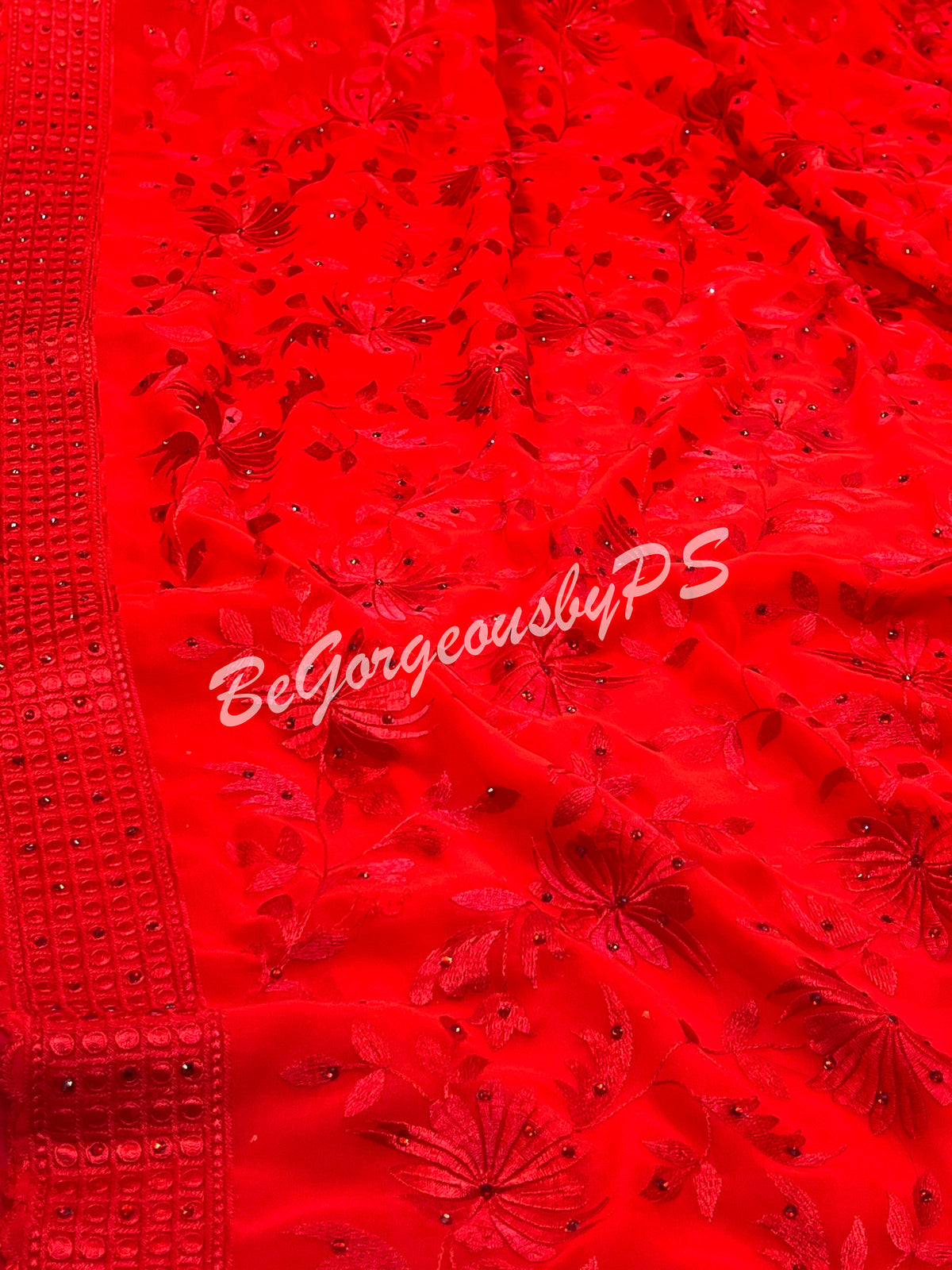 EMBROIDERY GEORGETTE RED