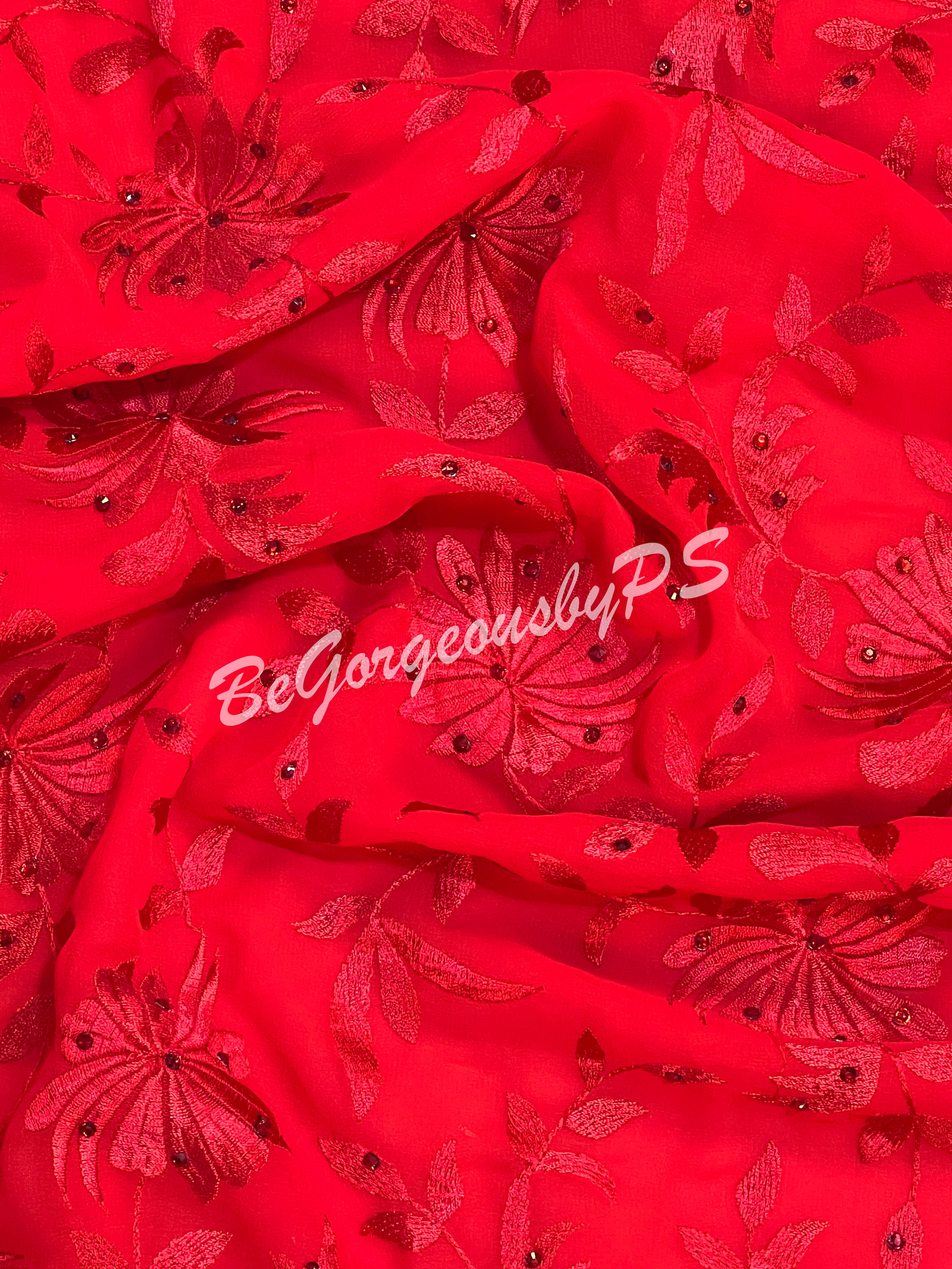 EMBROIDERY GEORGETTE RED