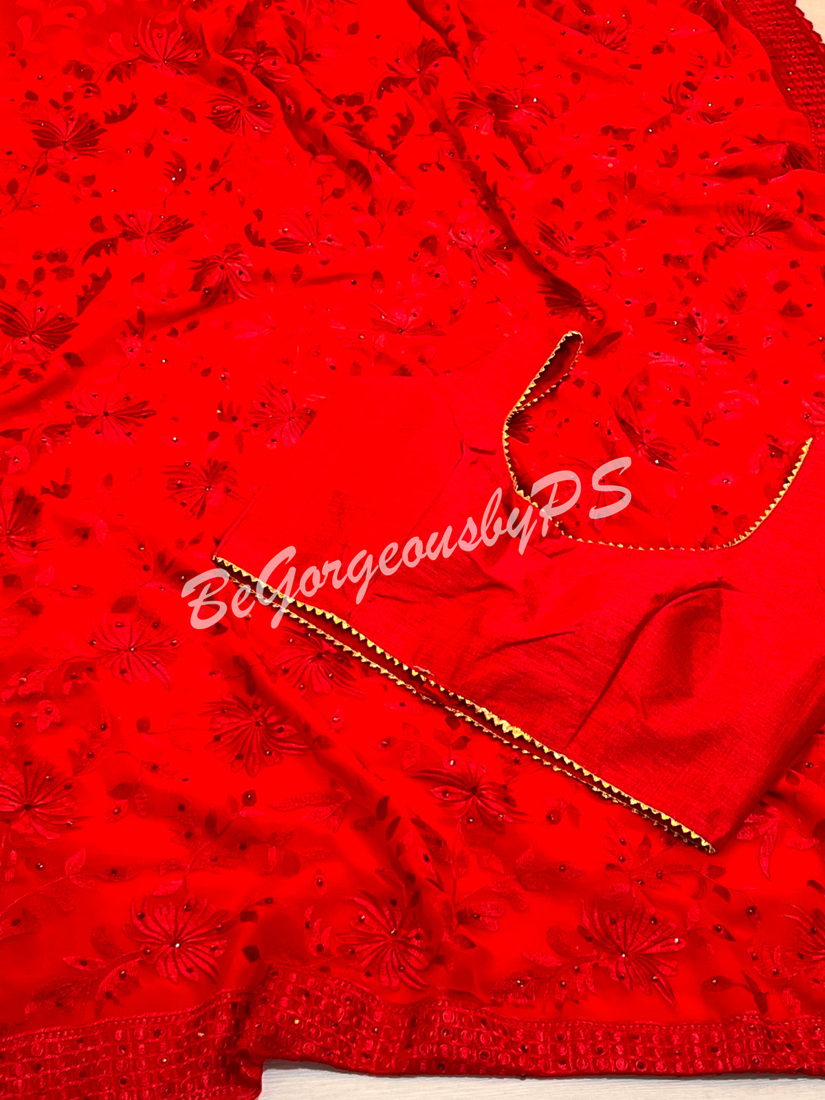 EMBROIDERY GEORGETTE RED