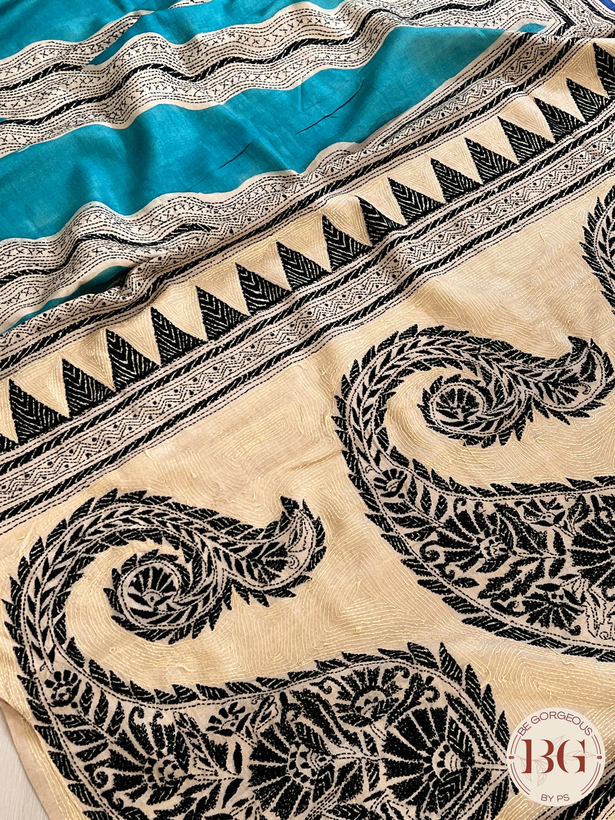 Kantha on tussar Blue