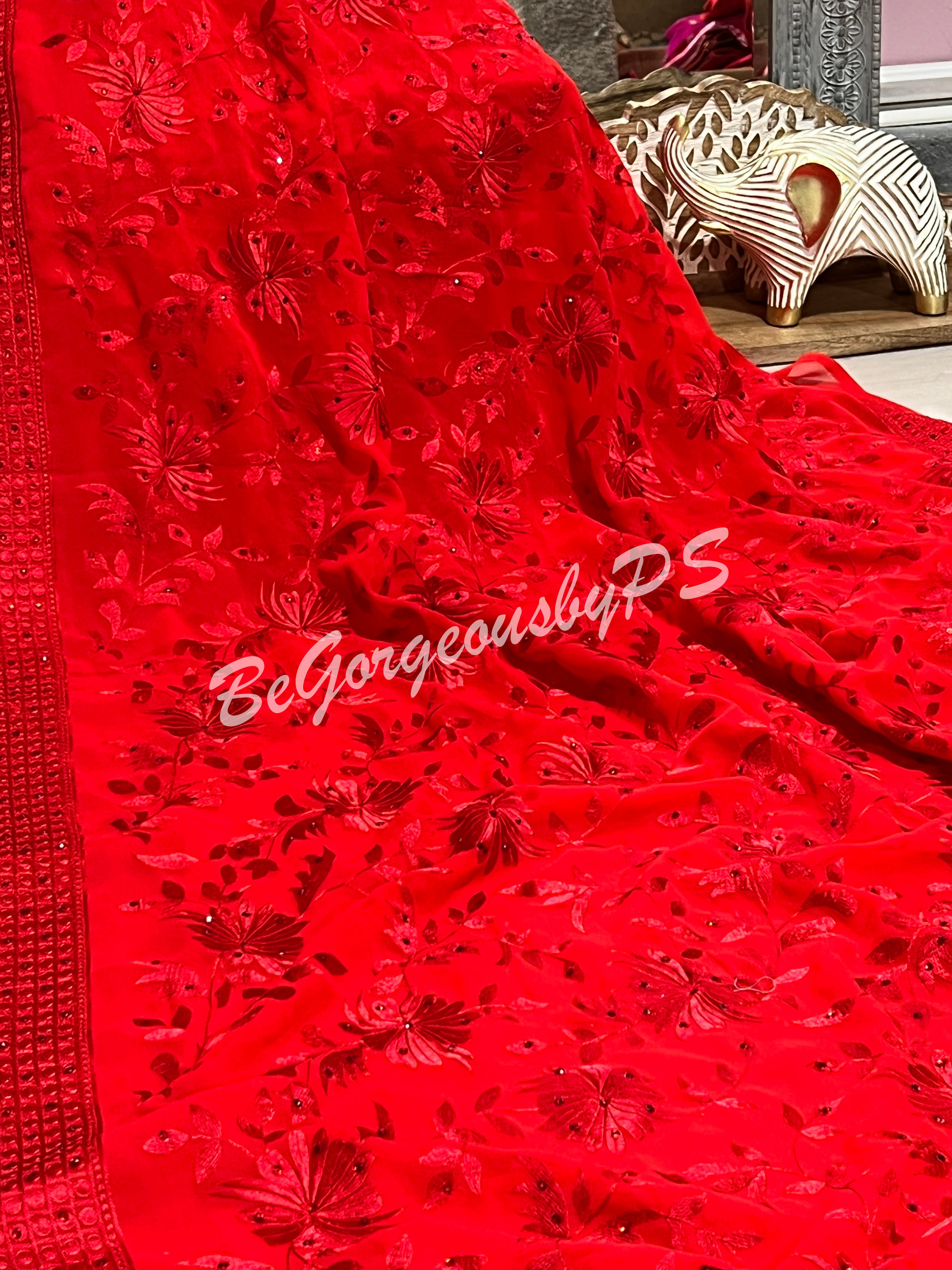 EMBROIDERY GEORGETTE RED