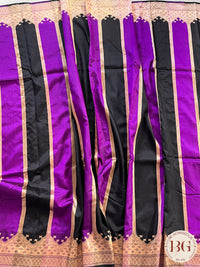 Banarasi Handloom Katan Silk antique zari khadua weaved saree, silkmark certified - Black Purple