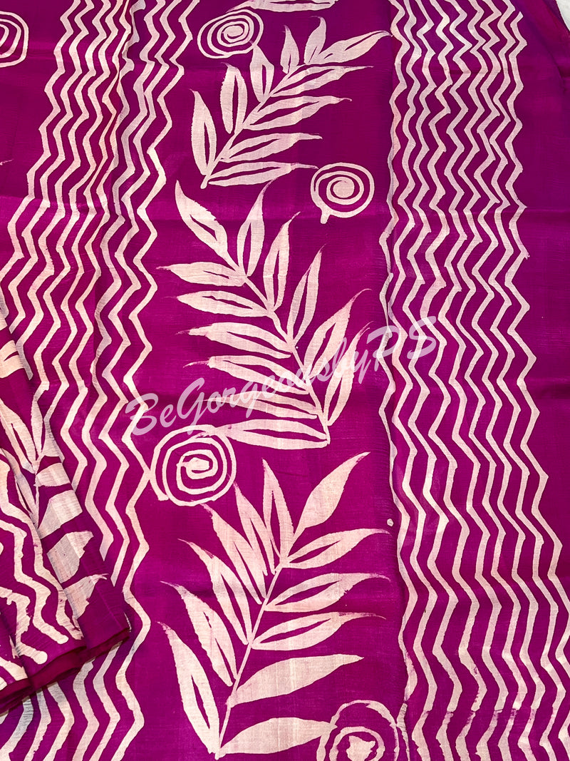 MURSHIDABAD BATIK PRINTED DEEP PINK SAREE