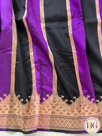 Banarasi Handloom Katan Silk antique zari khadua weaved saree, silkmark certified - Black Purple