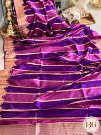 Banarasi Handloom Katan Silk antique zari khadua weaved saree, silkmark certified - Purple Pink