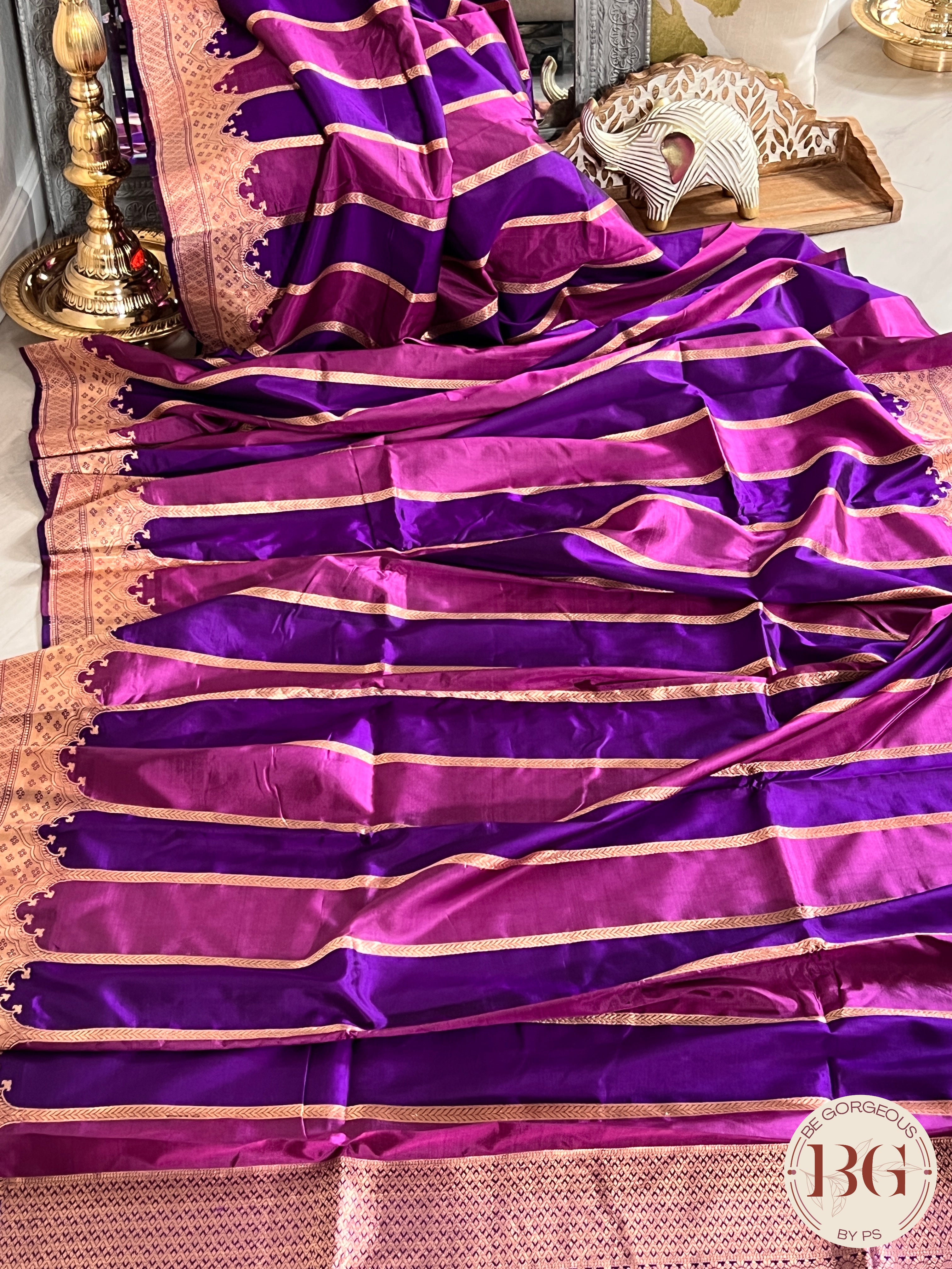 Banarasi Handloom Katan Silk antique zari khadua weaved saree, silkmark certified - Purple Pink