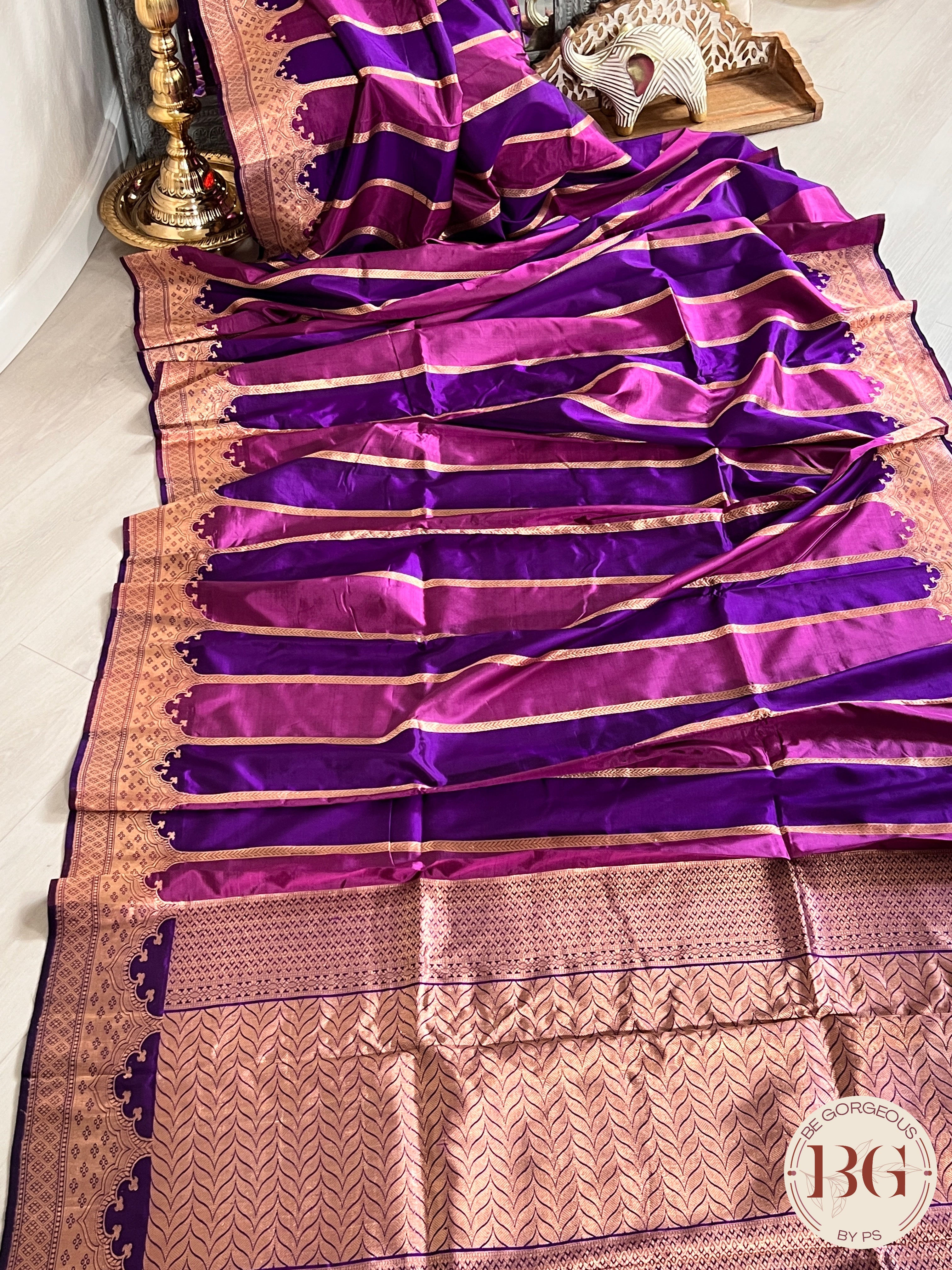 Banarasi Handloom Katan Silk antique zari khadua weaved saree, silkmark certified - Purple Pink