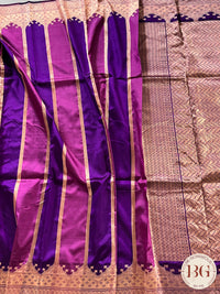 Banarasi Handloom Katan Silk antique zari khadua weaved saree, silkmark certified - Purple Pink