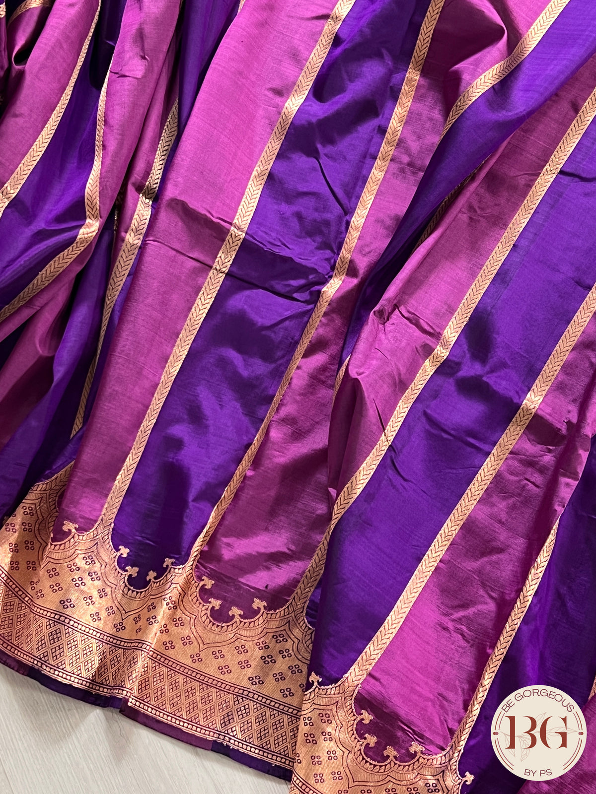 Banarasi Handloom Katan Silk antique zari khadua weaved saree, silkmark certified - Purple Pink