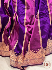Banarasi Handloom Katan Silk antique zari khadua weaved saree, silkmark certified - Purple Pink