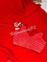 PLEATED SAREE GEORGETTE RED