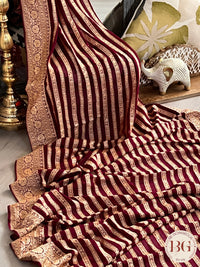 Banarasi Khaddi georgette silk weaved saree stripes, silmark certified - Red