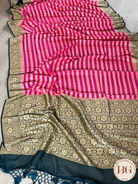 Banarasi Khaddi georgette silk weaved saree stripes, silmark certified - Pink
