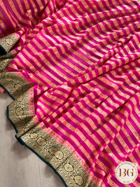 Banarasi Khaddi georgette silk weaved saree stripes, silmark certified - Pink