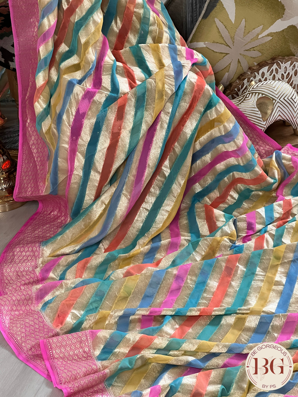 Banarasi Khaddi georgette silk Water zari weaved saree with handbrush dyeing, silkmark certified - Multicolor