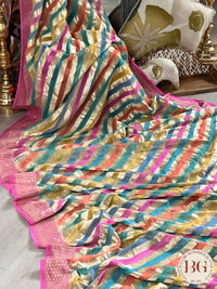 Banarasi Khaddi georgette silk Water zari weaved saree with handbrush dyeing, silkmark certified - Multicolor